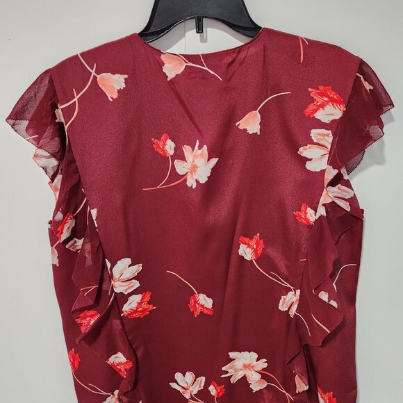 LAUREN Ralph Lauren Women's Burgundy Floral Ruffle V-Neck Blouse/ Top- XL - Picture 5 of 6